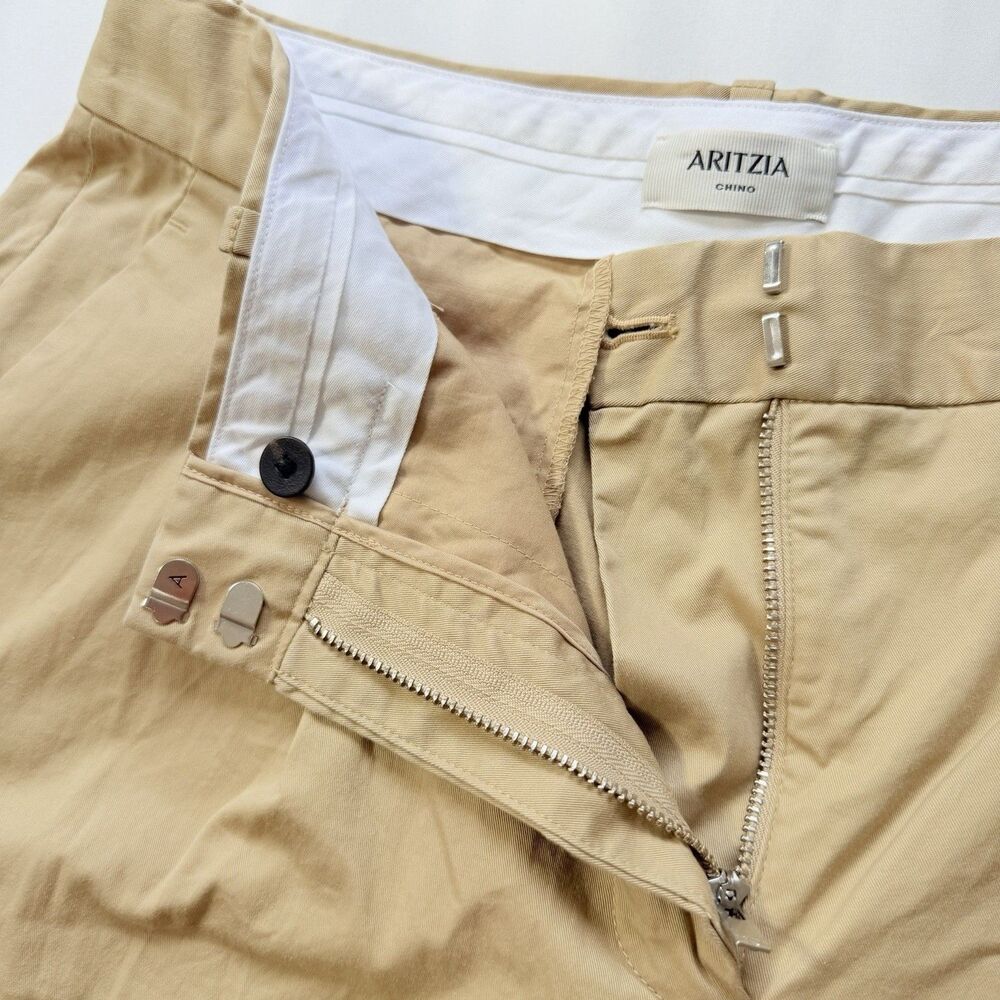Aritzia Amherst Pant Chino Tan Sz 10 Low Rise Wide Leg Minimalist Old Money Luxe - Picture 11 of 13
